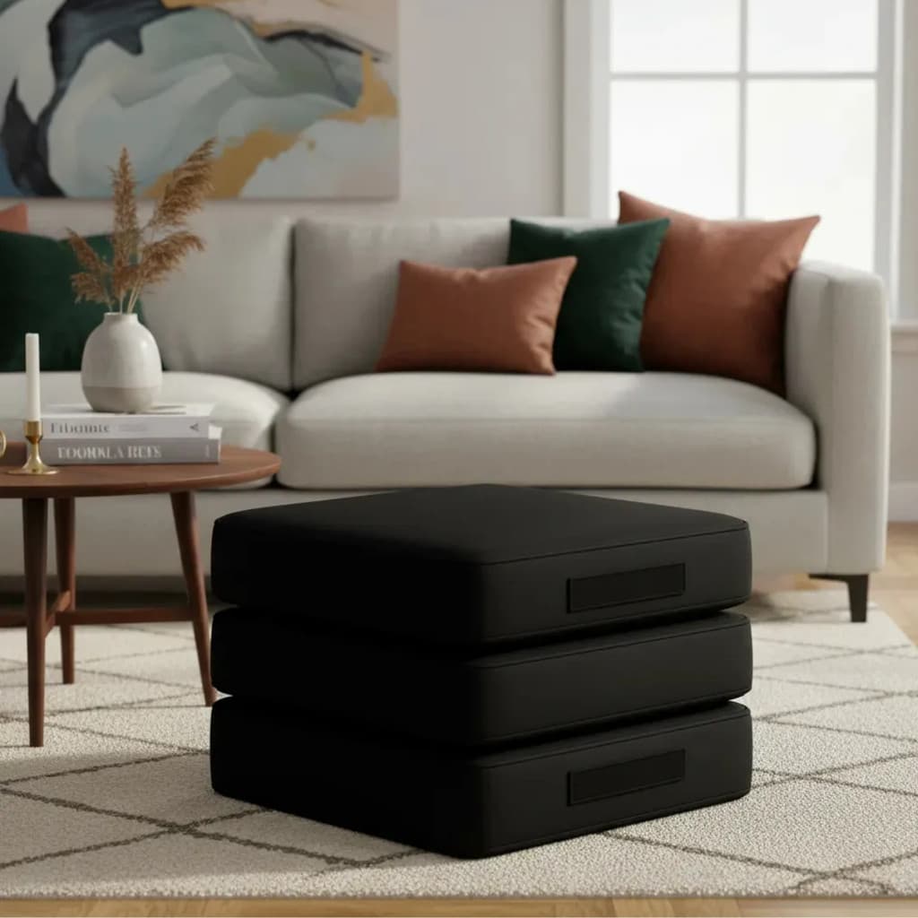 Puff Poltrona Pufe 3 Em 1 Solteiro Dobrável Preto Compacto