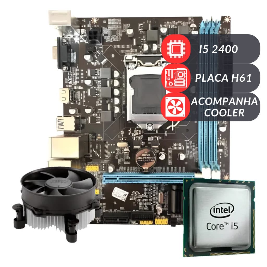 Kit Upgrade Home Office Escritório Processador Intel I5 2400 Placa Mãe h61 Sem Memória RAM C/ Cooler