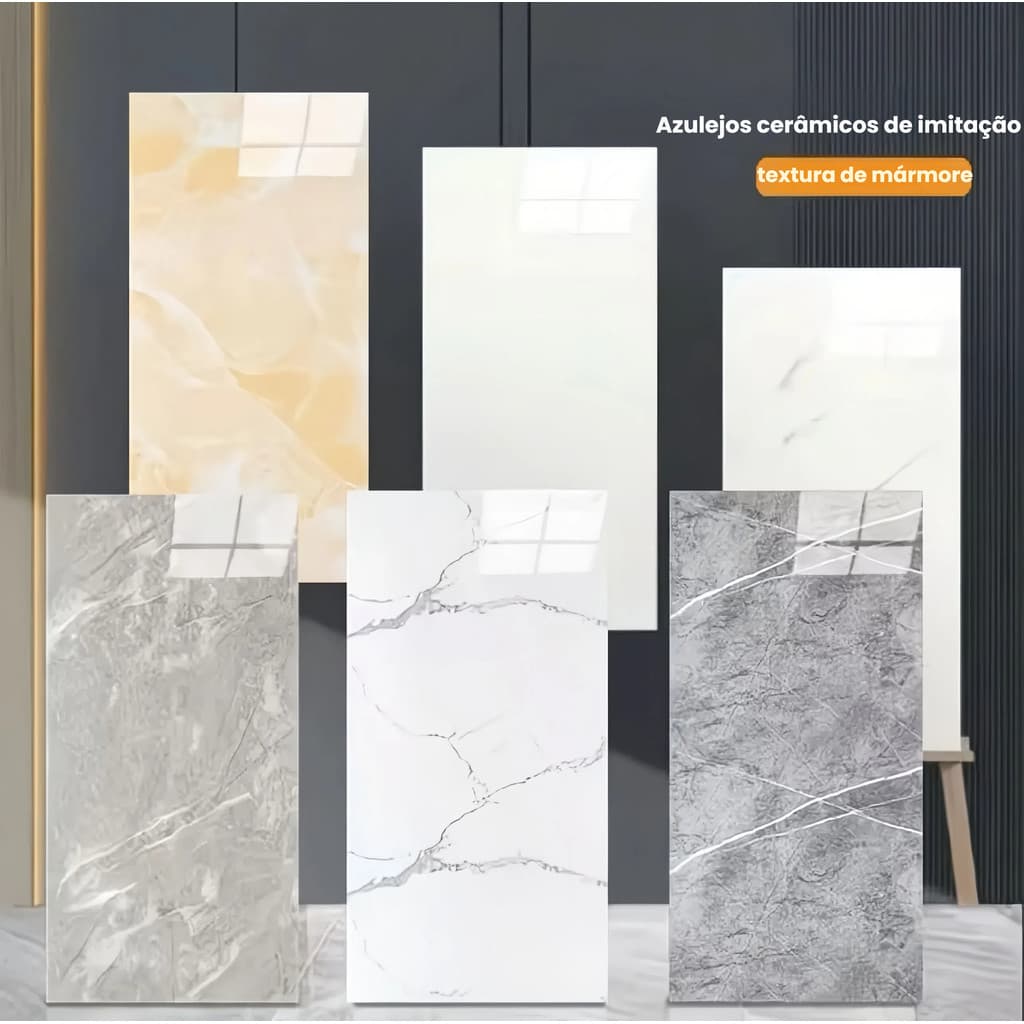 Kit de Adesivos de Parede Marmorizados 60x30cm para Cozinha – Impermeável, Autocolante e Fácil Aplicação