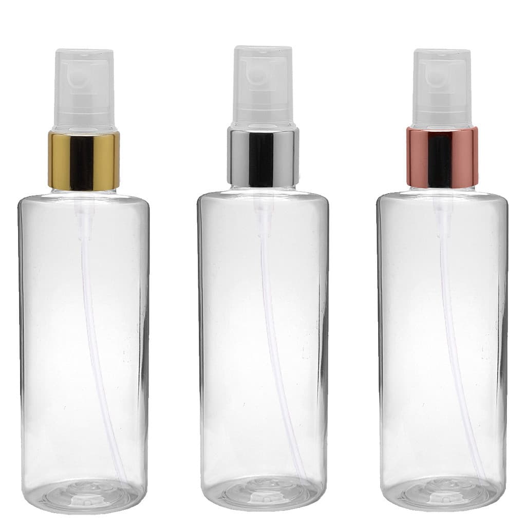 Frascos Pet 100 Ml Cil Reto Válvula Spray Metalizada Plástica ideal para perfumes álcool líquido