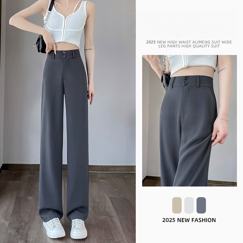 2025 novo estilo cinza terno calças verão High-End Drape mais magro olhar calças casuais em linha reta calças de perna l