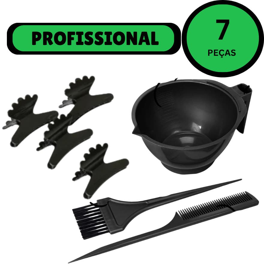 Kit Tintura Pintura de Cabelo Preto 7 Peças Profissional e Resistente