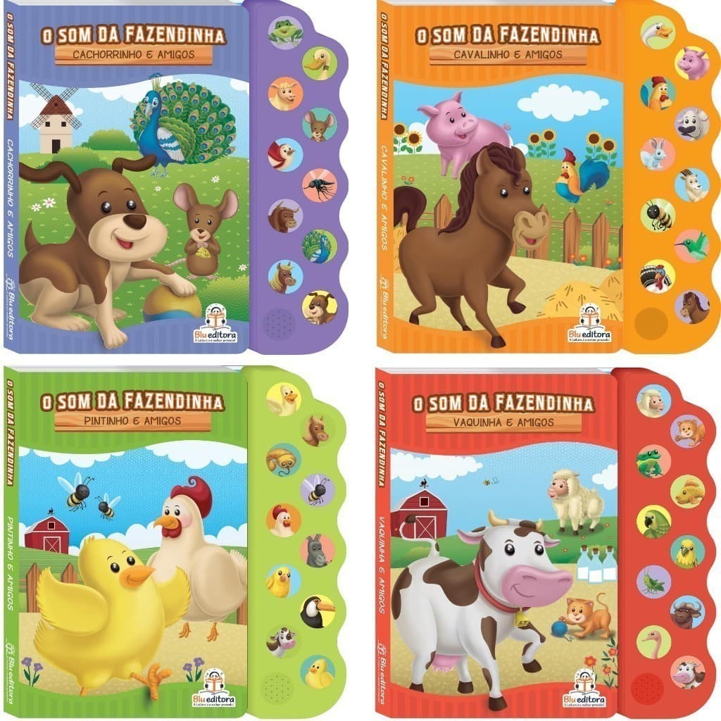 Livros Com 10 Sons Cada Cachorrinho/Vaquinha/Cavalinho/Pintinho - Amigos - Fazendinha Com 2 Pilhas