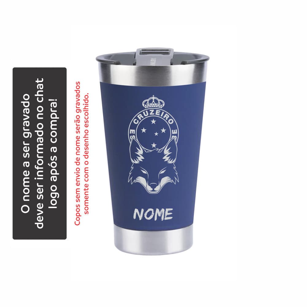 Copo Personalizado Térmico a laser + nome Cruzeiro Inox