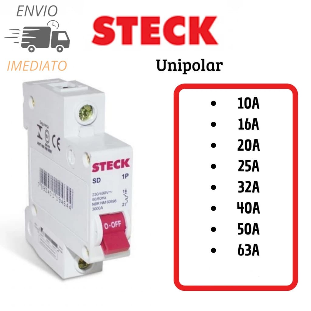 Disjuntor Steck Curva C Unipolar 10A  a  63A