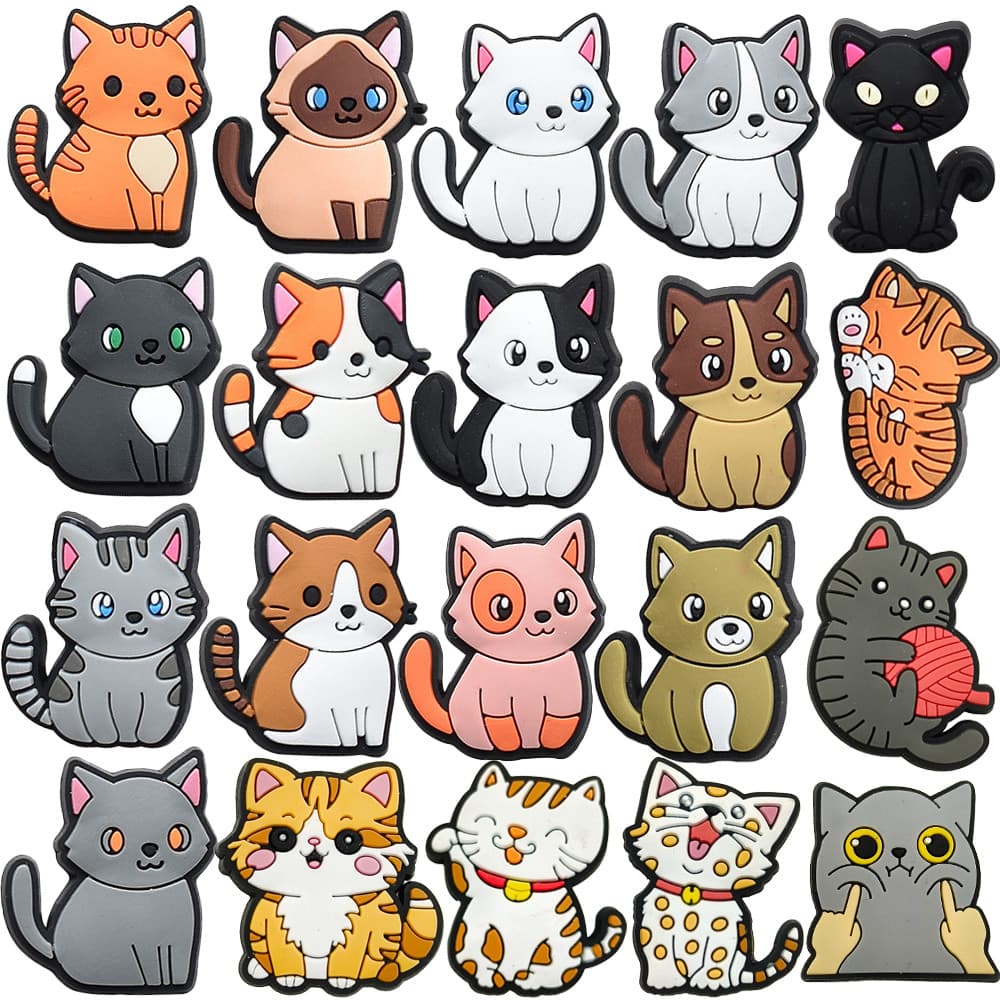 Encantos de Sapatos 20 Estilos de Decorações da Série de Gatos Fofos Acessórios de PVC com Botão e Pingentes de Sandália