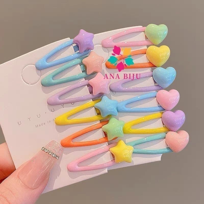 KIT Presilha de Cabelo 5,5cm Tic Tac Infantil Colorido com Desenho Tic Tac Colorida/ Coracao /Borboleta /flor-GUI ANA