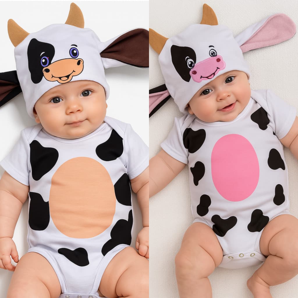 Body Bebê Vaquinha com Touca Bezerro com Touca Temático Mesversário