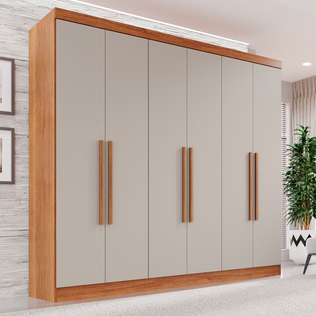 Guarda-roupa Casal 6 Portas 2 Gavetas França Cinamomo/Off White