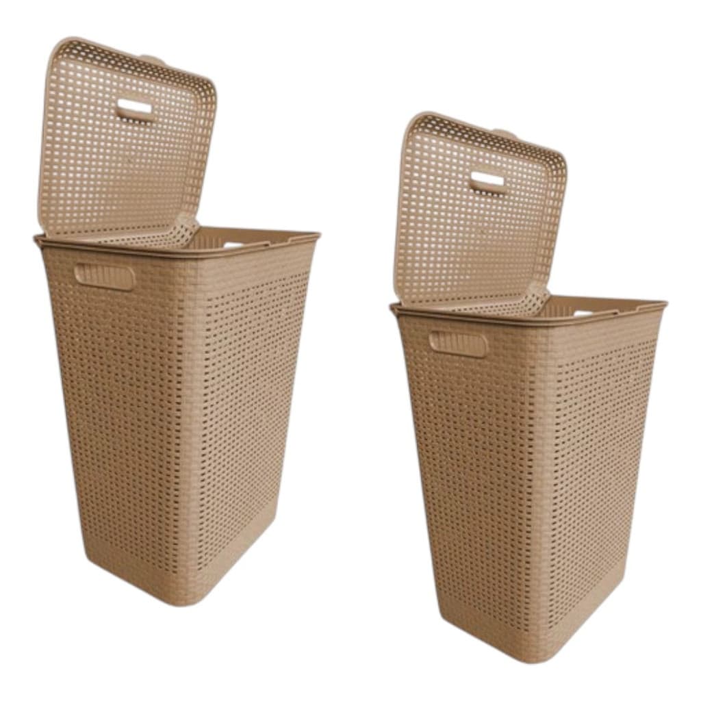 Kit Cesto De Roupas Plástico Organizador Com Tampa 72l