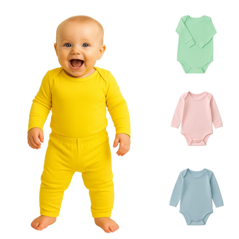 Kit 2 de Peças Body Manga longa  e Calça Mijão Bebê Pagão Longo menino e menina - 100% Algodão