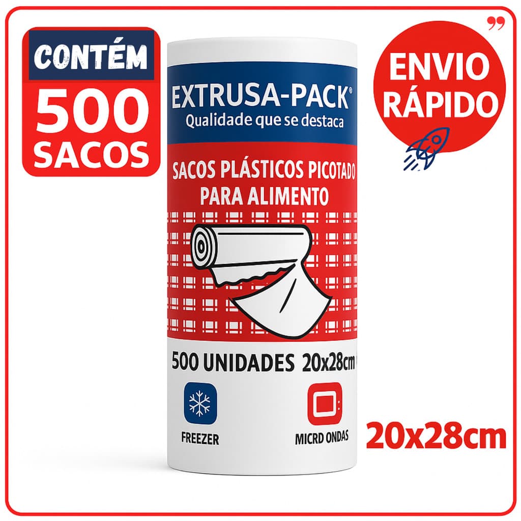 500 Sacos Plásticos Picotados Para Alimentos 20x28cm – Rolo Descartável Cozinha Freezer Micro-ondas