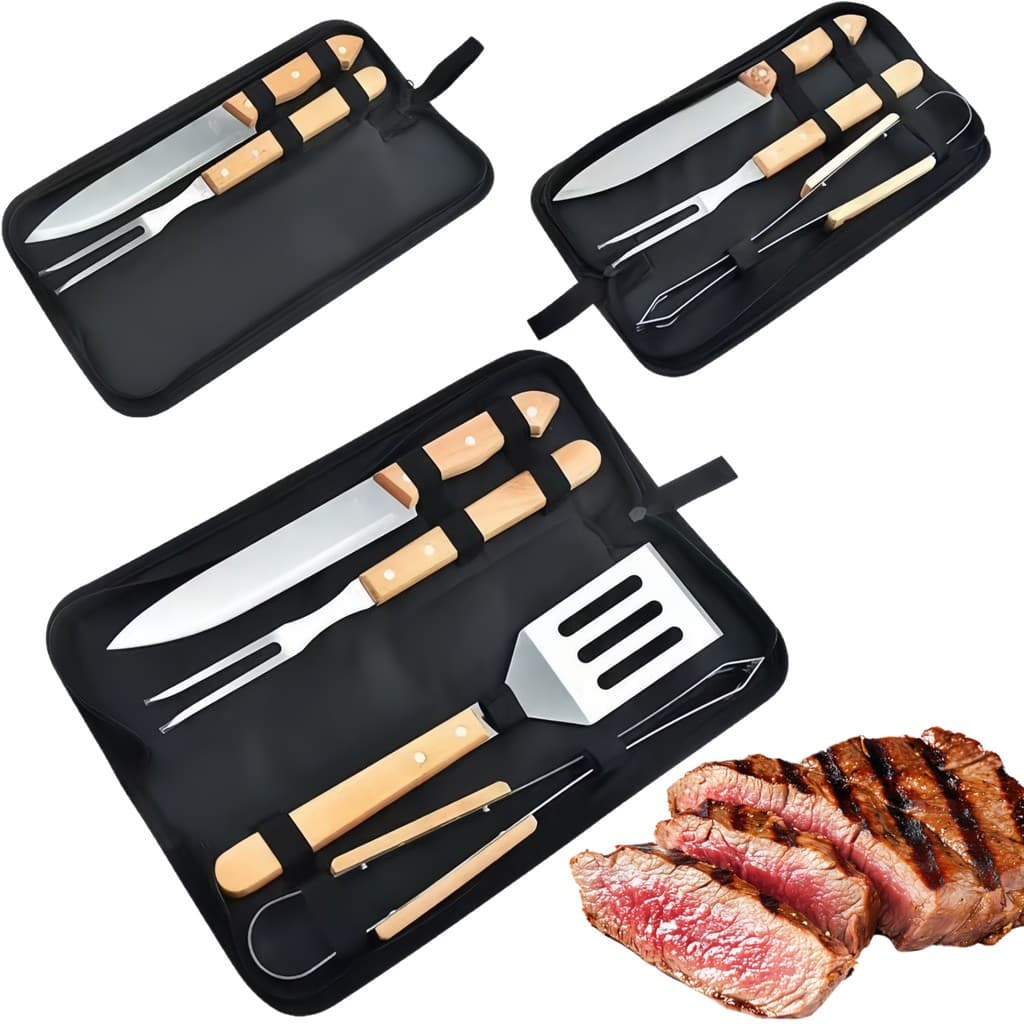Kits de Churrasco de Aço Inox Premium (com Caixa) – 2, 3 ou 4 Peças Práticos e Duráveis