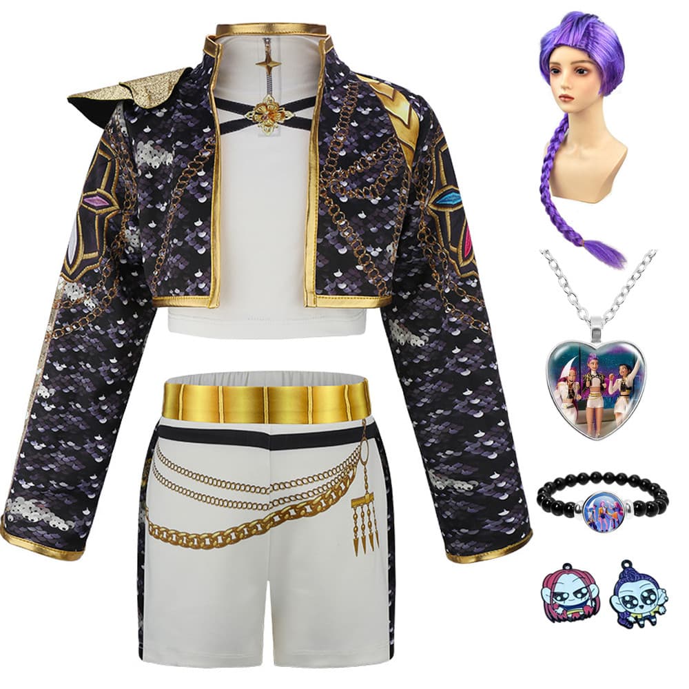 Demônio Rumi Caçadores Cosplay Traje 3 Pçs Terno Menina Pop Cantores Halloween Vestir-Se Carnaval Festa Conjunto De Roup