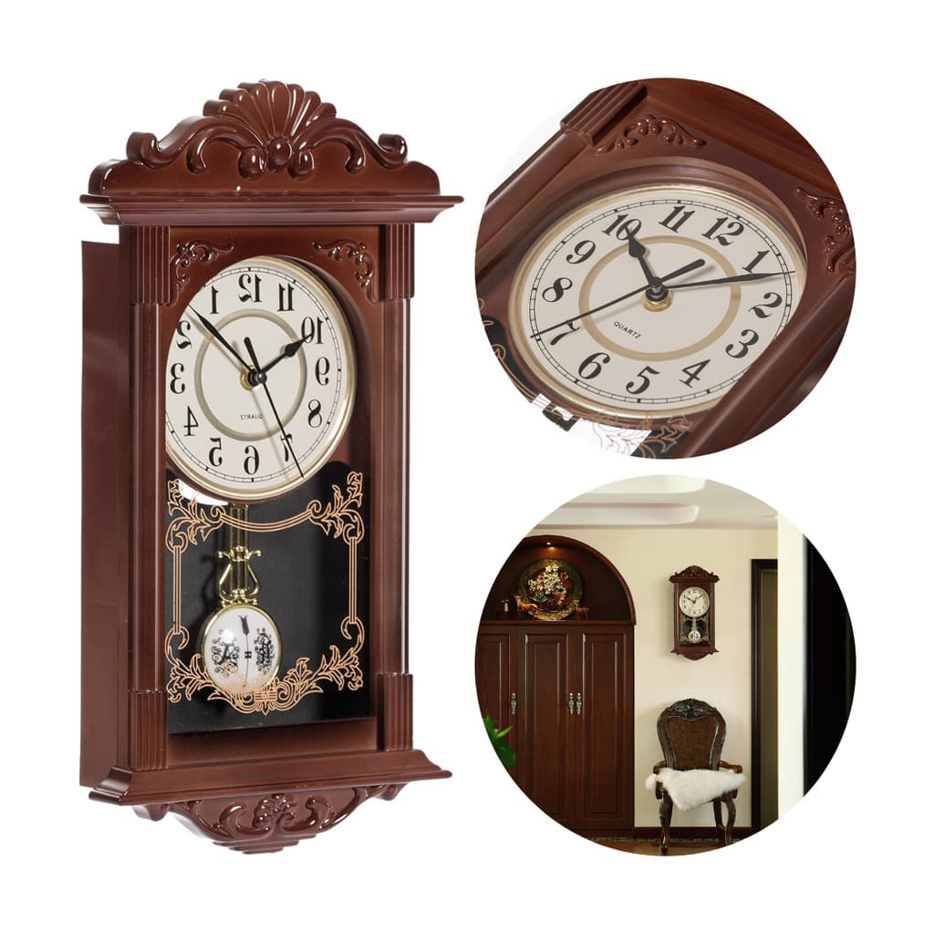 Relógio de Parede com Pêndulo Vintage com Aparência de Madeira Para Escritório Sala de Estar Cozinha Sala de Jantar