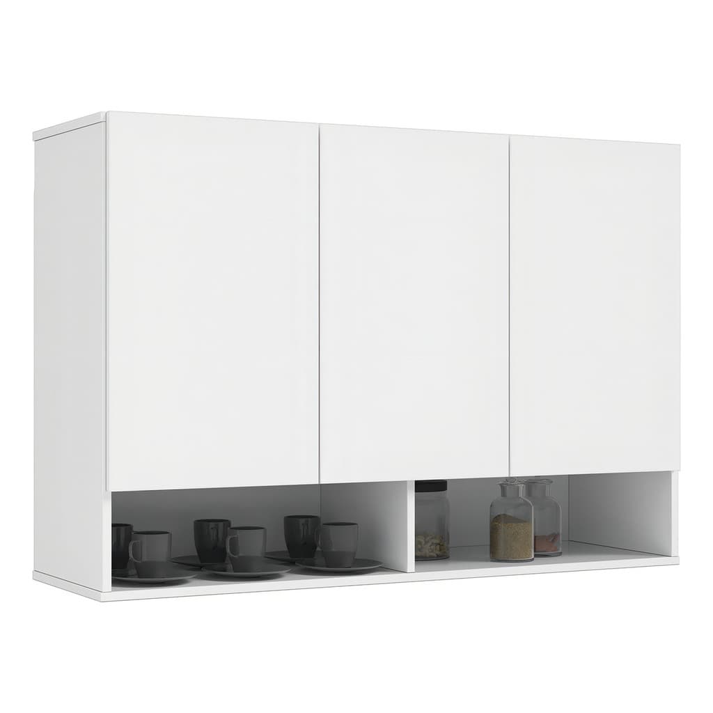 Armário 3 Portas Milão Aereo Multiuso Para Cozinha Despensa Branco Cinza Preto