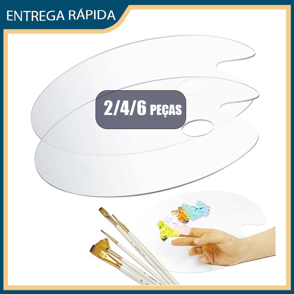 2/4/6x Paleta de tinta acrílica com orifício para o polegar Paleta oval transparente para pintura a óleo acrílico
