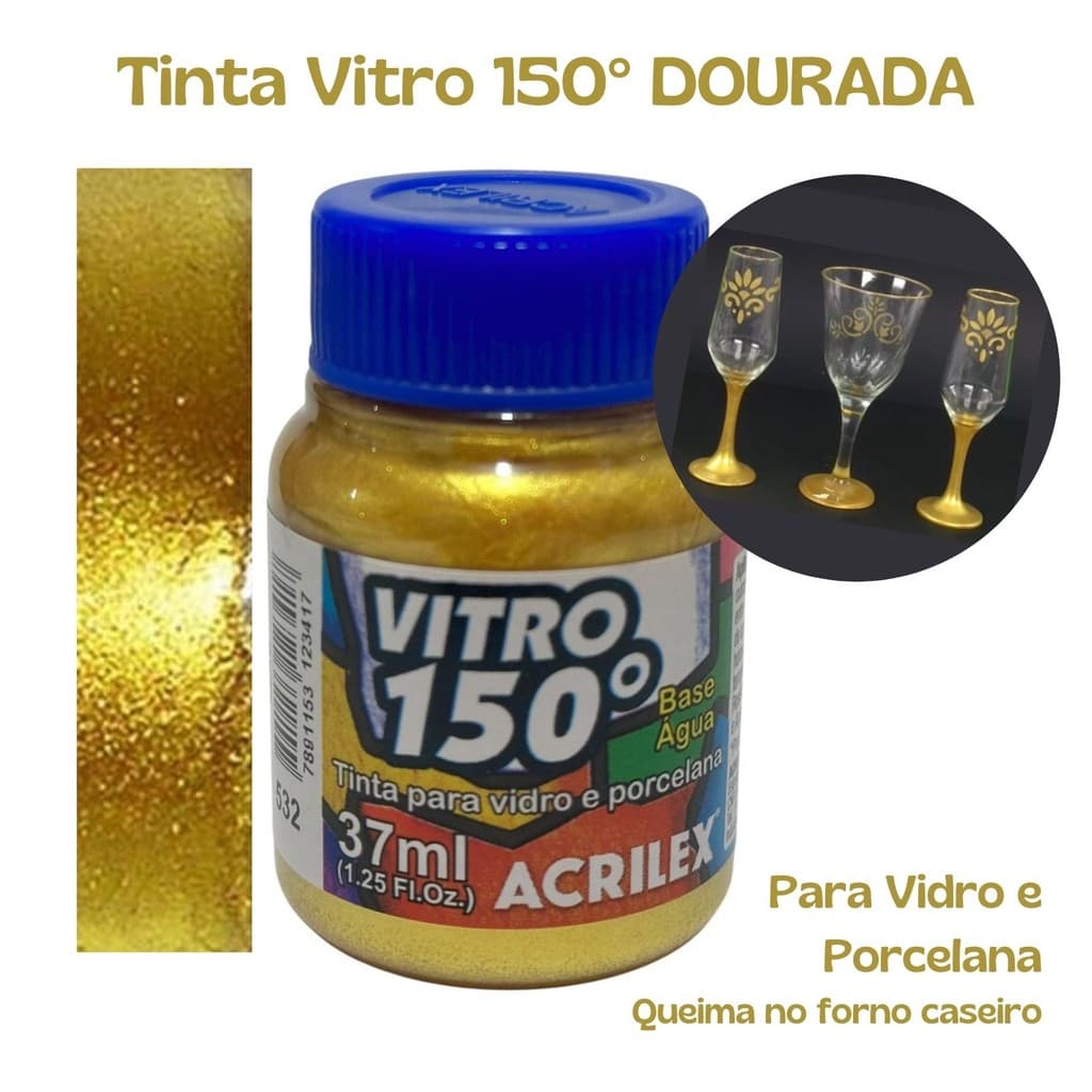 Tinta Ouro / Dourada Vitro 150º - 37ml Acrilex Vidro Porcelana