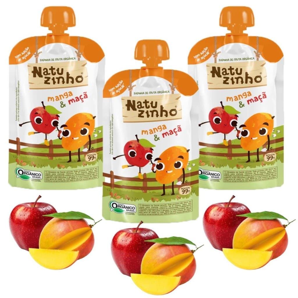 3 Papinha Manga e Maça para Bebe +6 Sem Açúcar Natuzinho 99g