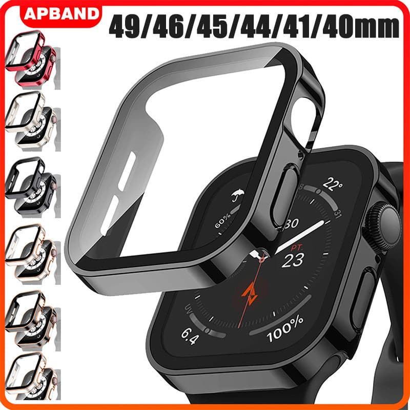 Capinha Capa Case De PC Com Vidro Para Apple Watch Ultra/SE 3 2 Iwatch Series 11 10 9 8 7 6 49 46 45 44 42 41 40mm