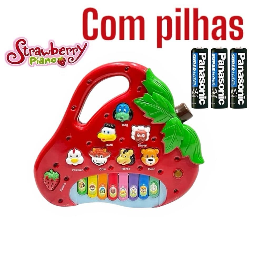Brinquedo Infantil Musical Teclado Piano Fazendinha Vermelho Morango E Sons De Animais ----- HM TOYS