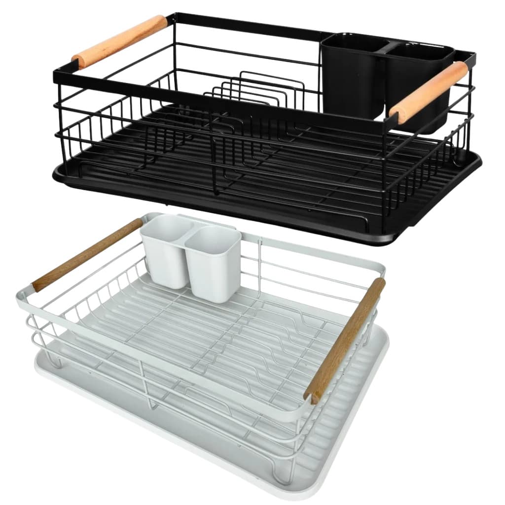 ESCORREDOR ORGANIZADOR DE LOUÇA COM PORTA TALHER  BRANCO PRETO 2 ANDARES