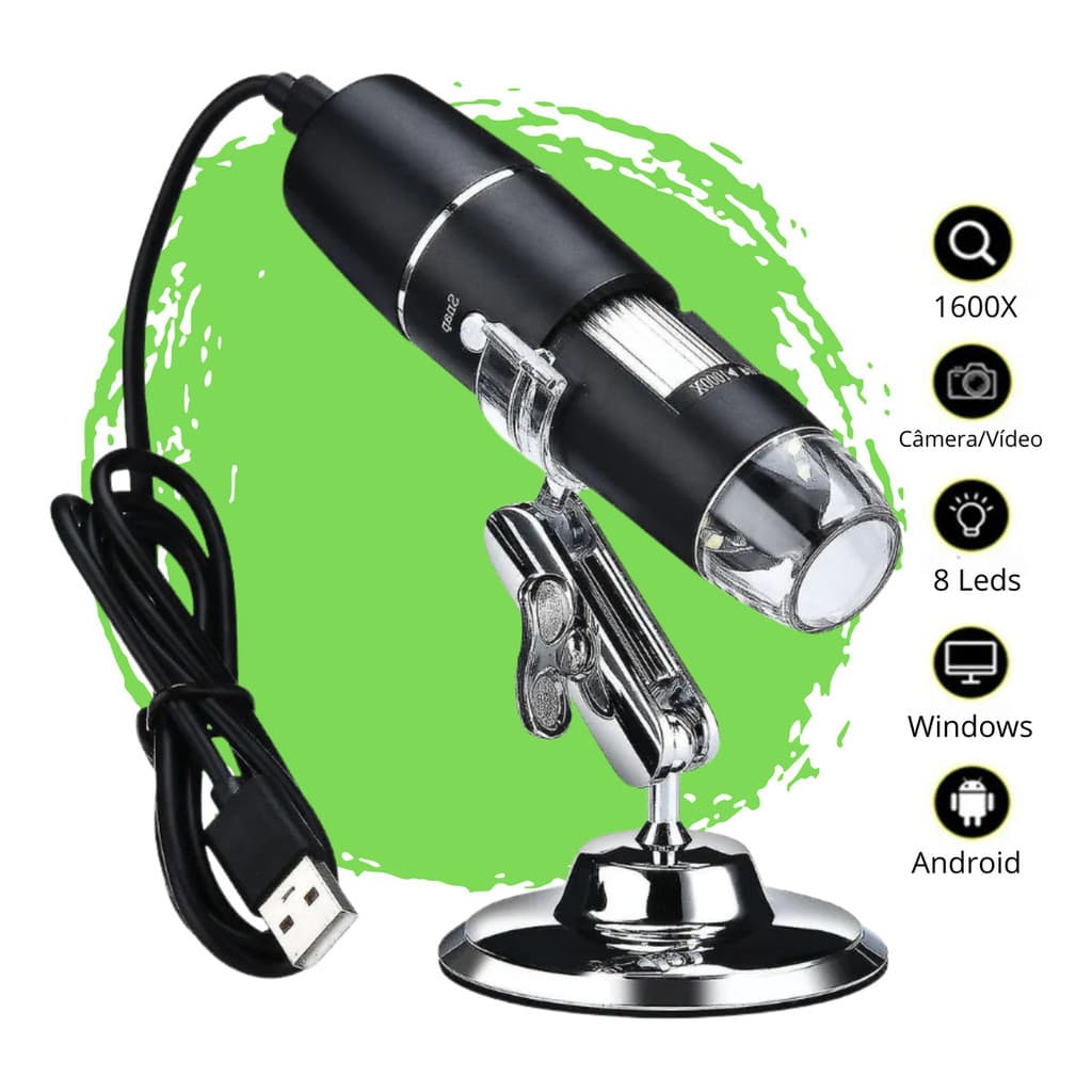 Microscópio Digital Hd Zoom 1600x Lupa Microscópica Portátil Usb Câmera 2.0mp Compatível Pc Android Tumblr
