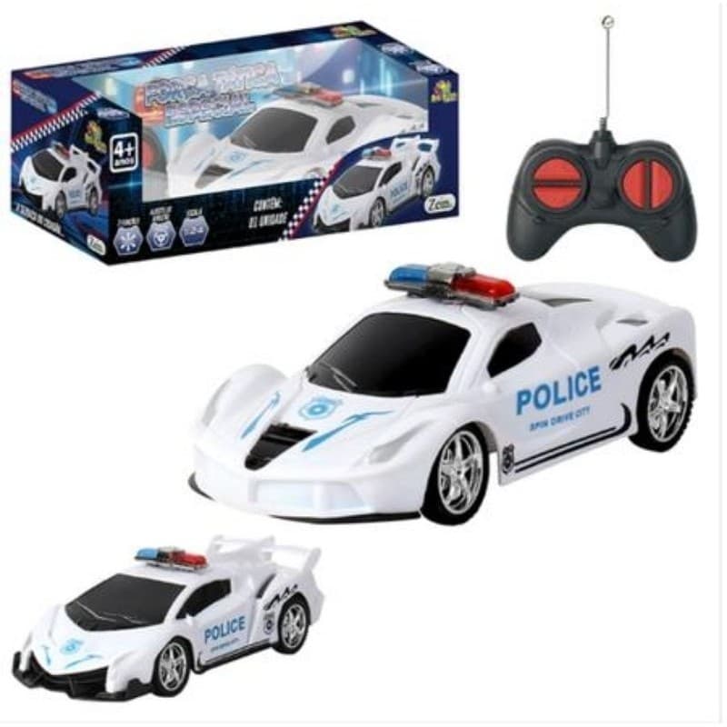 Carro de Controle Remoto - Polícia Carrinho Controle Remoto com 7 Funçoes - Carro Branco