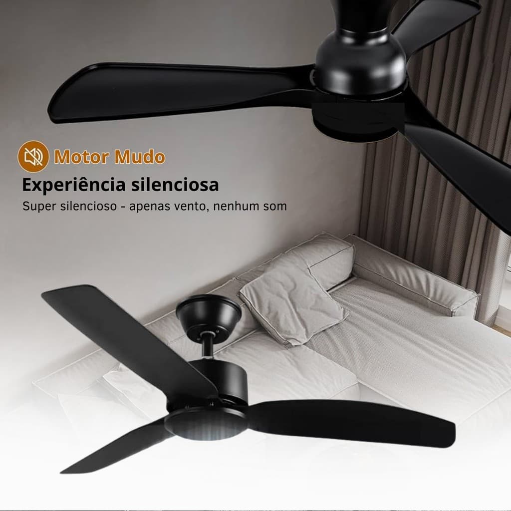 Ventilador de Teto Sem Luz 42 Polegadas Silencioso Potente Econômico 3 Pás 6 Velocidades Decoração Moderno Instalação