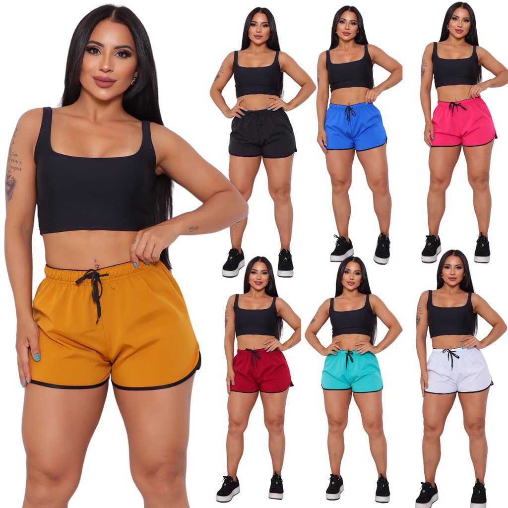 Shortinho Feminino Moda Praia Piscina Short Tactel Verão Fitness Academia