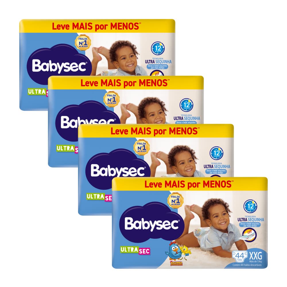 Kit 4x Fralda BabySec Ultrasec Hiper XXG Galinha Pintadinha Leve Mais Pague Menos 44 Unidades