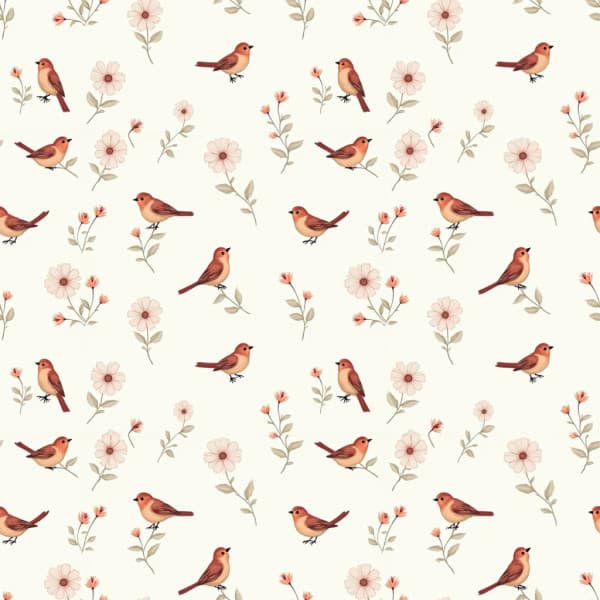 Tecido Tricoline Estampado Pássaros e Flores Costura Artesã Bolsa Artesanato Pano DIY Ateliê