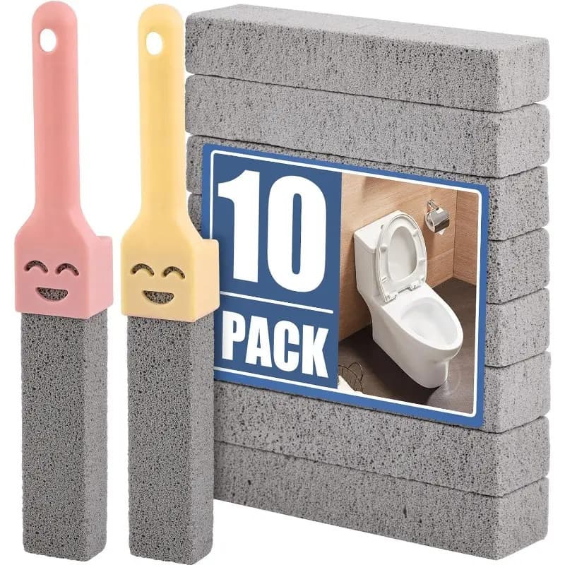 KIT 10 Escova de Vaso Sanitário de Pedra-Pomes de Alta Resistência com Cabo - Ferramenta de Limpeza de Força Industrial