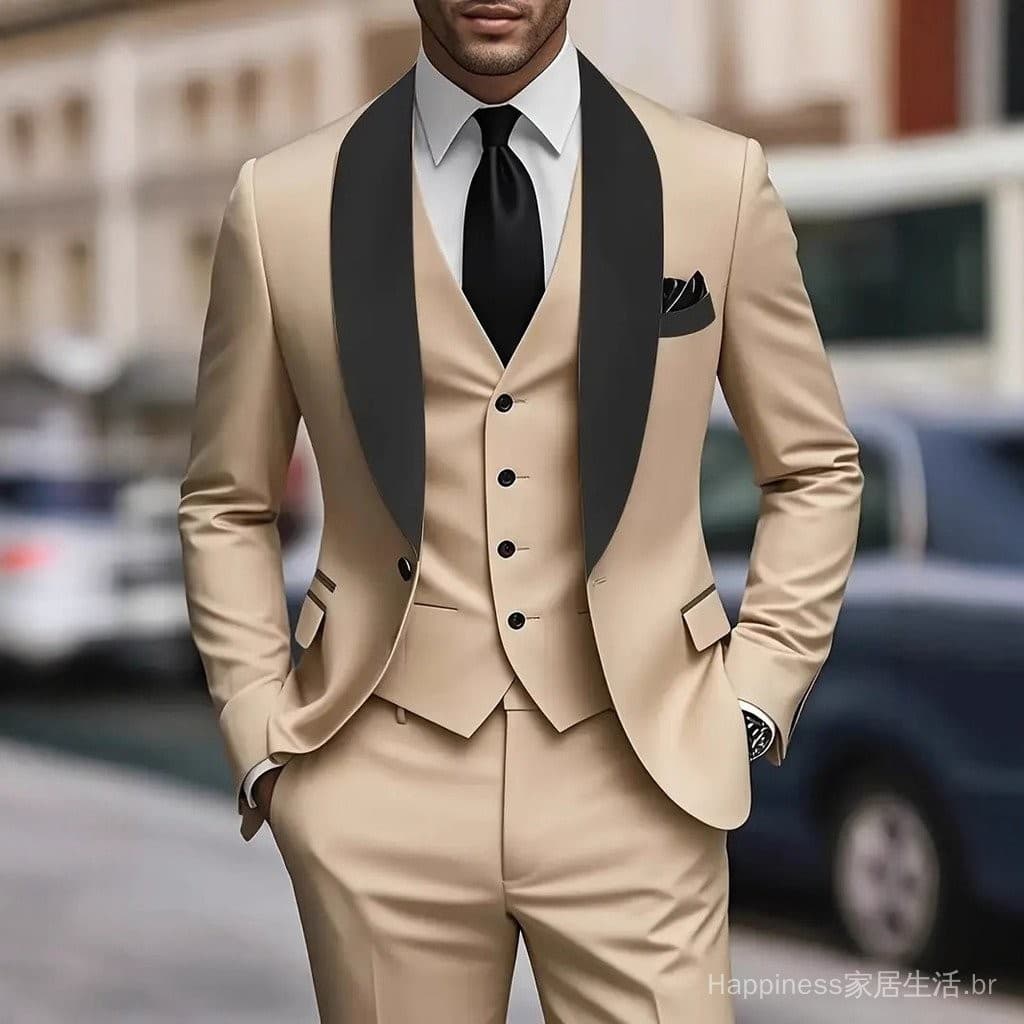 Envio em 24 Horas Terno Masculino Conjunto de Três Peças Estilo Coreano Ajuste Slim Terno Pequeno Casamento Padrinho Tra