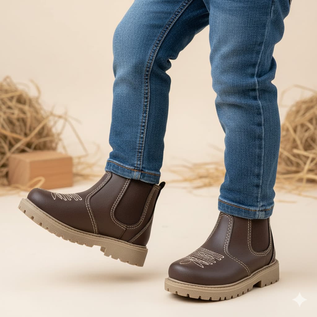 Bota Botina Infantil Menino Texana Country Bordada Calce Fácil Tratorada