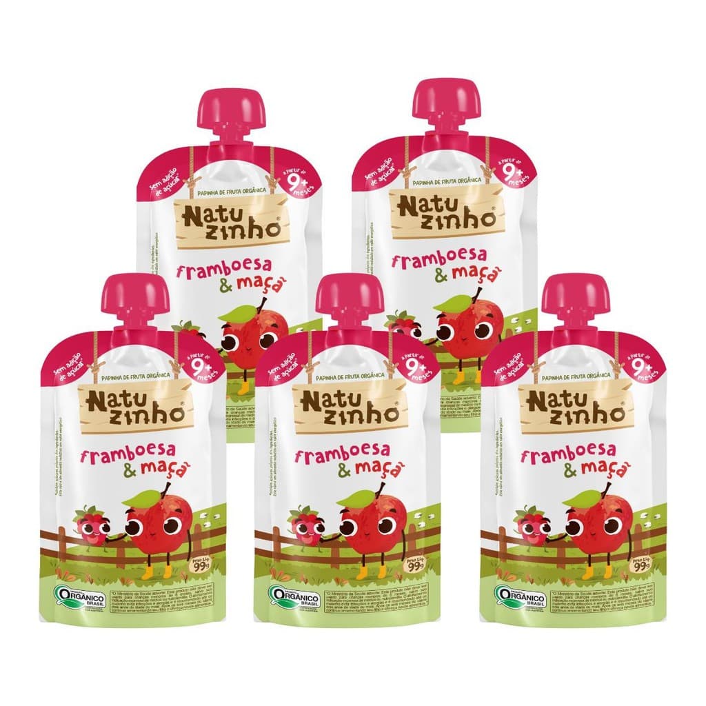 Kit Papinha Organica Natuzinho Framboesa Maça Bebe 5 unid