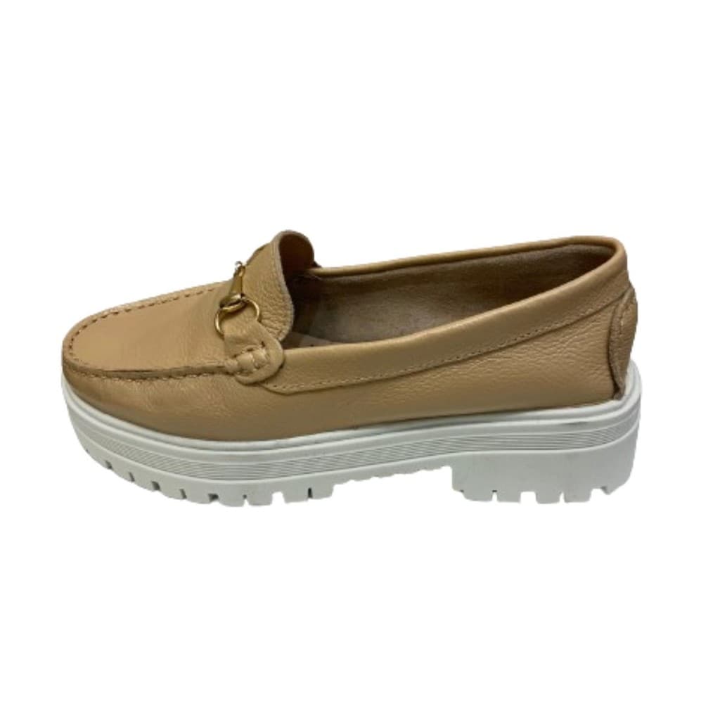 Mocassim Nude Couro Macio Solado Tratorado