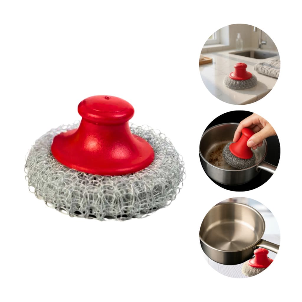 Esponja de Aço com Cabo Brilho para Limpeza Pesada – Panelas e Grelhas Esfregão