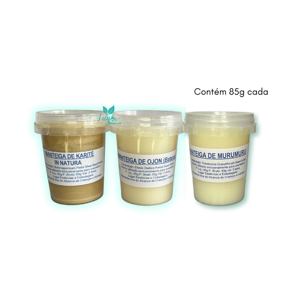 Kit 03 manteigas Vegetais 85g Karité, Murumuru e Ojon - Uso Cosmético