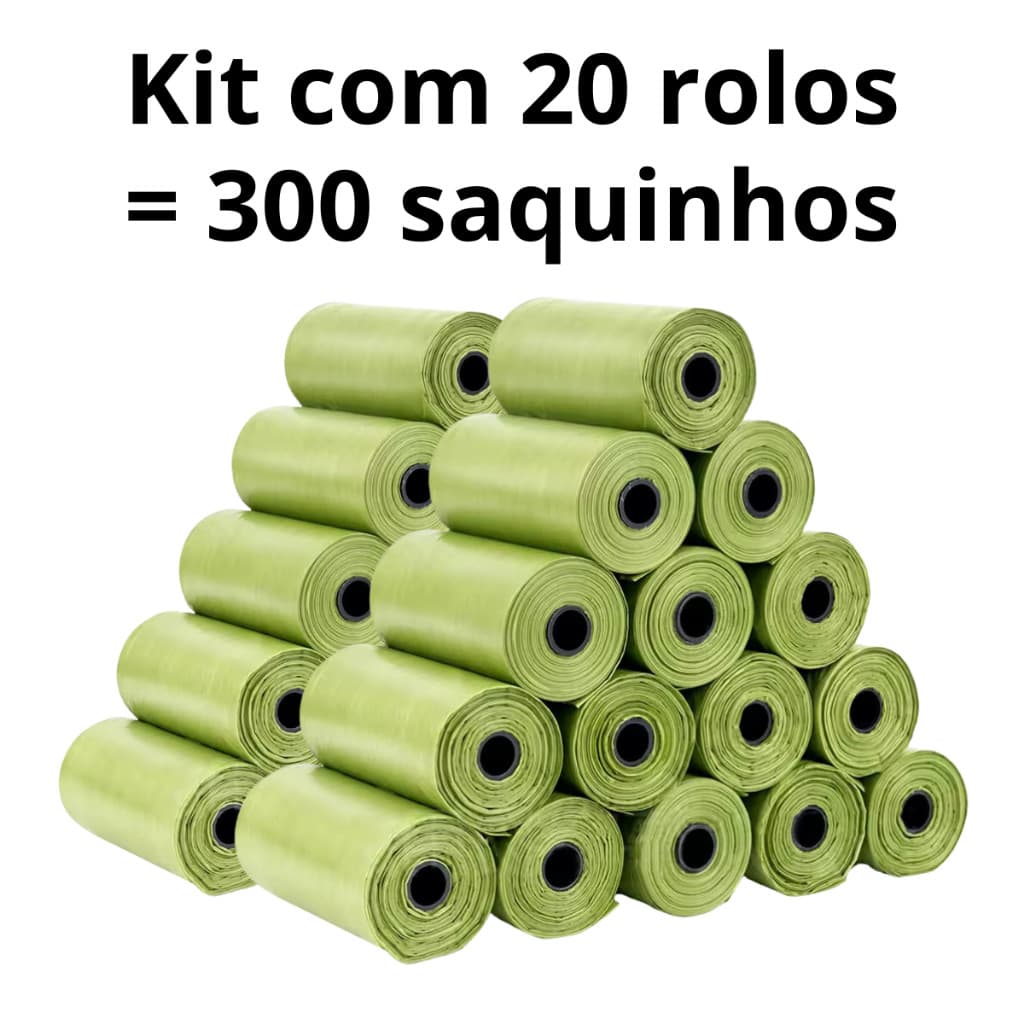 Kit 20 Refil Rolinhos Cata Caca 300 Saquinho Higiênico P/pet