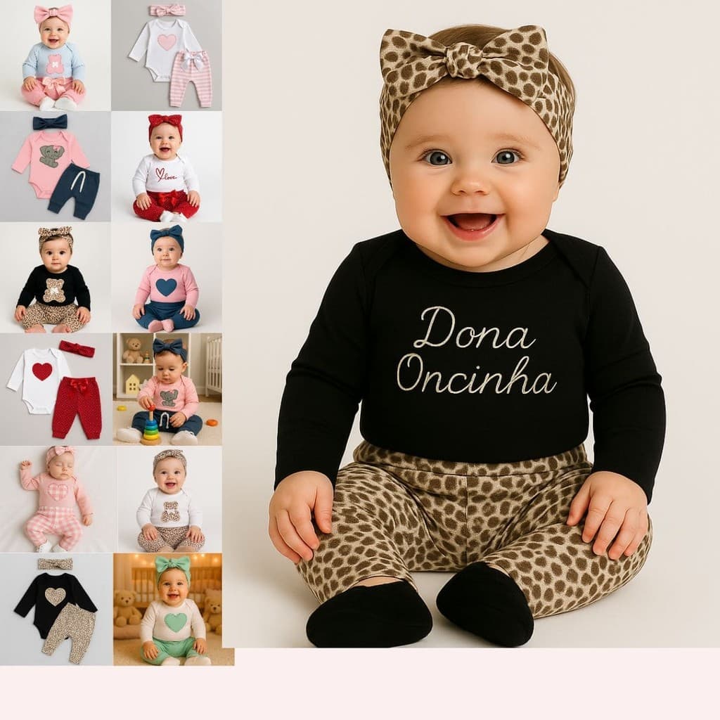 Roupa Bebê Menina Body Manga Longa Calça e Faixa Moda Blogueirinha Inverno Feminino Chique Diva