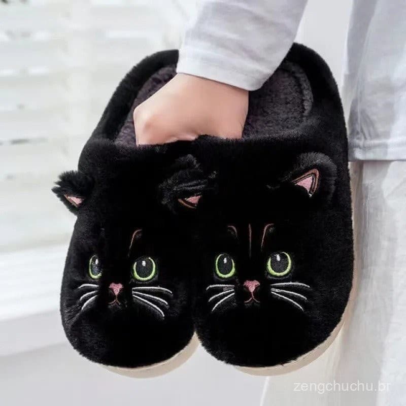 Chinelos De Gato Fofos Peludos Mulheres Plataforma De Casa Homens Inverno Slides De Pelúcia Interior Felpudos Lindos Sap