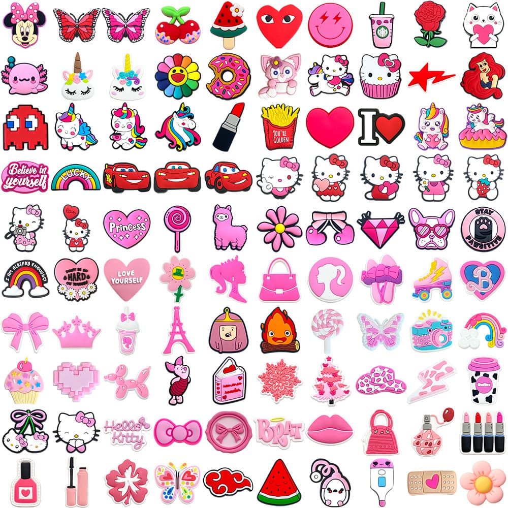 MEIDJ Encantos De Sapato 100 Decorações De Desenhos Animados Rosa Acessórios De PVC Com Botão