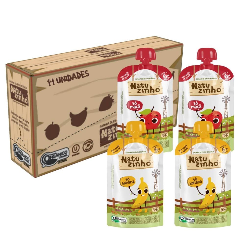 Kit Papinha Organica Natuzinho 2 sabores 6 meses 14 unids