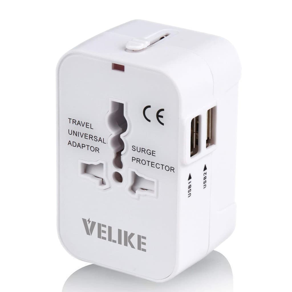 [Directly shipped from Japan!]VELIKE Adaptador de viagem universal com 2 portas USB, compatível com mais de 200 países.