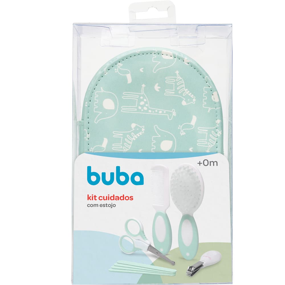 Kit Higiene Cuidados Bebê Com Estojo Completo Tesoura Pente Cortador Manicure Infantil Verde Buba