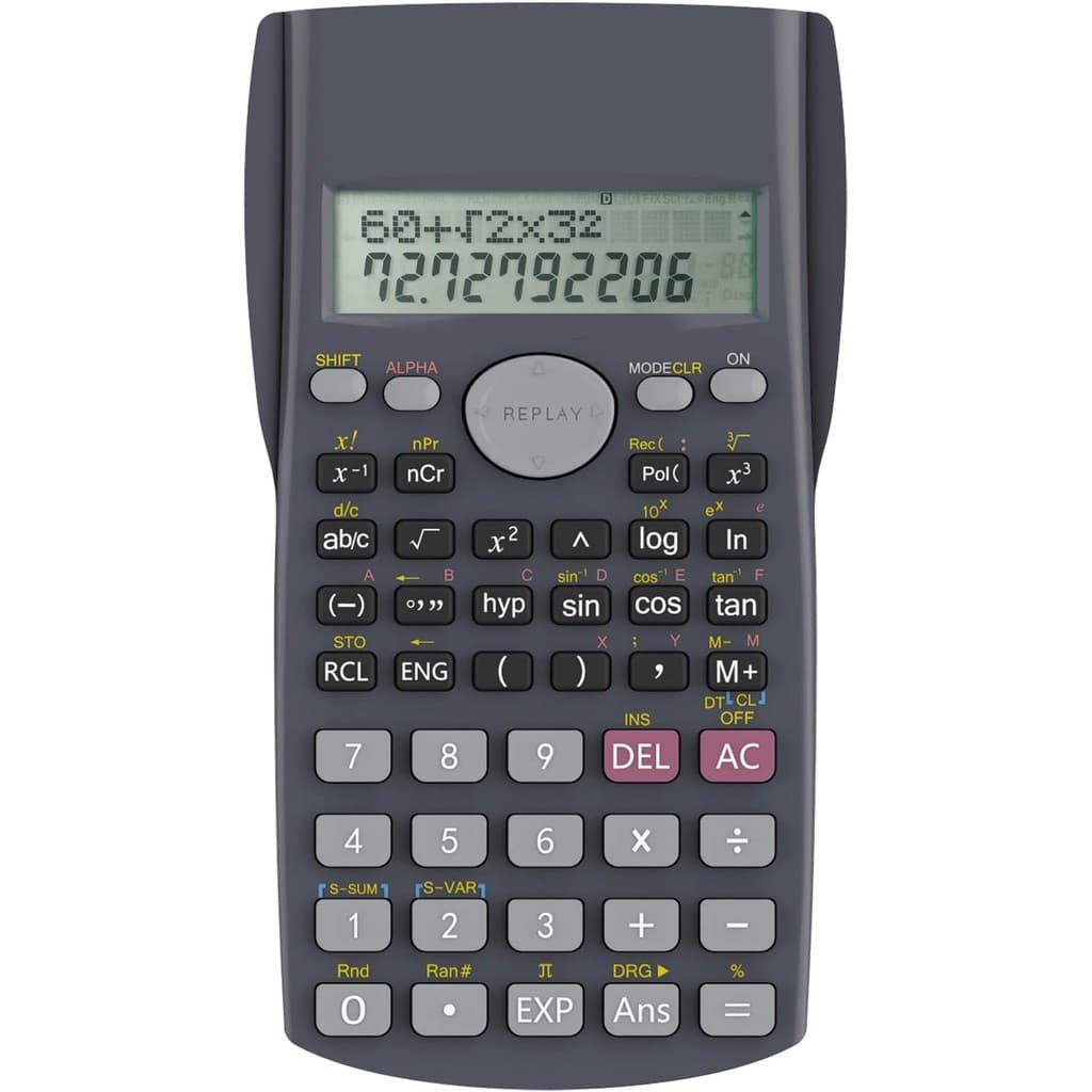 Calculadora científica de engenharia de 2 linhas, adequada para escola e negócios (preto)