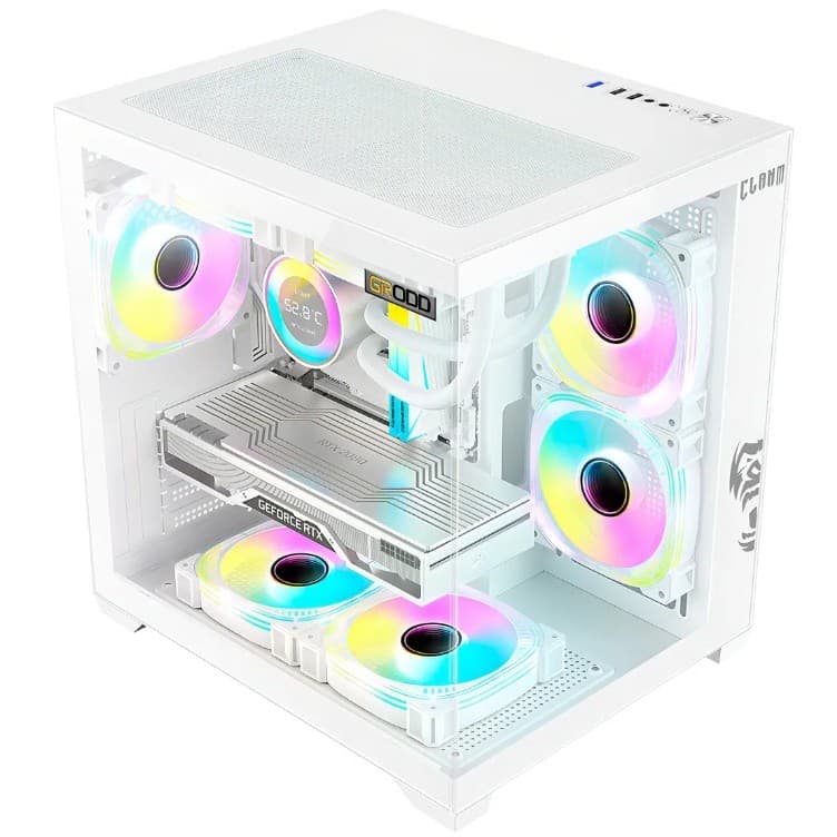 Gabinete Gamer Aquario Vidro Temperado Rgb Micro Atx / Itx Branco Clanm Grodd Snow