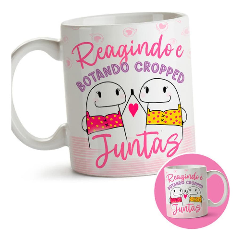 Caneca Amiga Flork Amizade Meme Reagindo E Botando Cropped