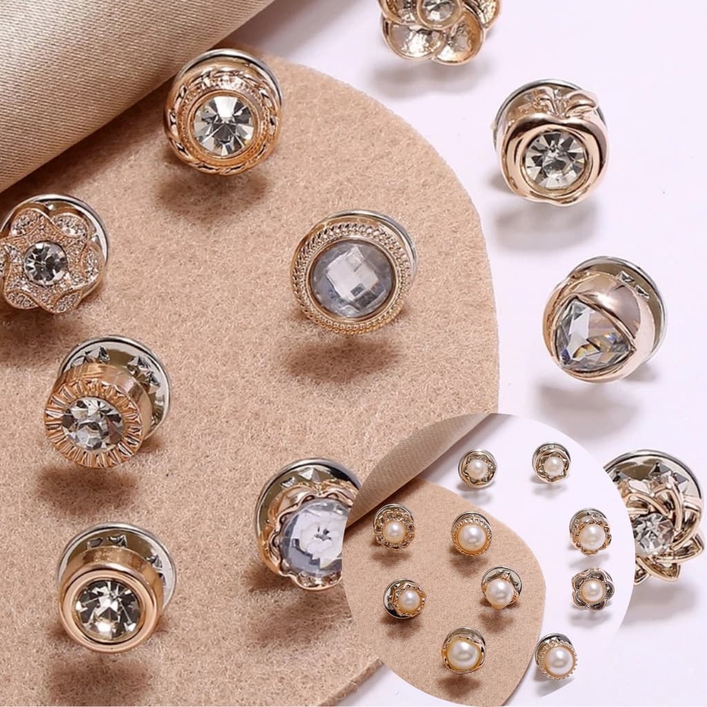 10 Pçs Pérola Strass Broche Pinos Para Camisa Feminina Botões De Pressão Acessórios Femininos Sortido